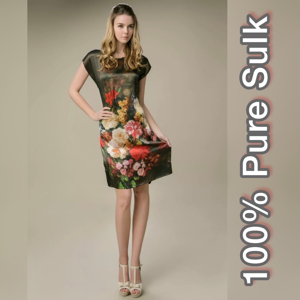 NWT 100% PURE MULBERRY SILK HAND PAINTED DRESS LUXURY TUNIC